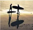  ?? ?? Surfers make the most of some sunshine at Longsands beach in Tynemouth