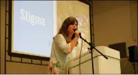  ?? John Miller/The Taos News ?? Heidi Wahl, a recovered addict with 13 years of experience in the behavioral health field, spoke to a packed audience at University of New Mexico-Taos’ Bataan Hall on Thursday (June 20) for the Taos Substance Misuse Summit.