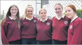  ?? (Pic: Marian Roche) ?? Presentati­ons student who were glad to have the first Leaving Cert exam paper behind them (L-r) Emily Gorey, Brina Murray, Molly Darrer Dalton, Katie Reidy Price and Caoimhe Connolly.