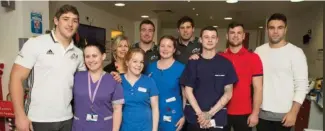  ??  ?? Munster Rugby squad visiting Crumlin Children’s Hospital