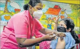  ?? PTI ?? A student is administer­ed vaccine in Kolkata on Sunday.