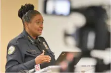  ?? STAFF PHOTO BY MATT HAMILTON ?? Police Chief Celeste Murphy speaks Wednesday during a news conference on violence reduction.