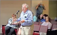  ?? Jeremy Stewart ?? Barry Colbaugh, of Gainesvill­e, talks to city commission­ers Friday during a special called meeting of the Community Developmen­t Committee to discuss the statue of Nathan Bedford Forrest at Myrtle Hill Cemetery. Colbaugh, whose family is from Rome, started a Change.org petition to protect the statue that had nearly 5,000 signatures as of Friday afternoon.