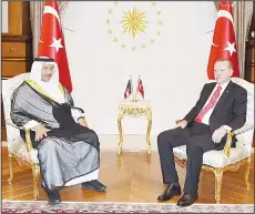  ?? KUNA photo ?? His Highness the Prime Minister Sheikh Jaber Al-Mubarak Al-Sabah meets with
Turkish President Recep Tayyip Erdogan.