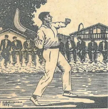  ?? ?? Grabado de un jugador a largo, portada de ‘La pelote basque’ del abad Blazy, de 1929.