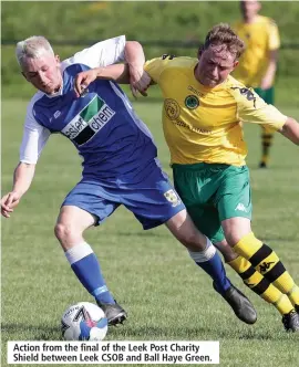  ??  ?? Action from the final of the Leek Post Charity Shield between Leek CSOB and Ball Haye Green.