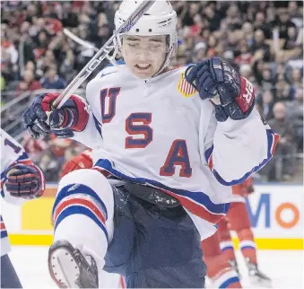  ?? CHRIS YOUNG/THE CANADIAN PRESS/FILES ?? Arizona Coyotes prospect Clayton Keller says he wants to “have an impact right away” this NHL season after suiting up for the U.S. national team and Boston University in 2016-17.