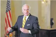  ?? AP PHOTO/JEFFREY COLLINS ?? South Carolina Gov. Henry McMaster talks about vaccine distributi­on and abortion during a news conference on Jan. 27 in Columbia, S.C.