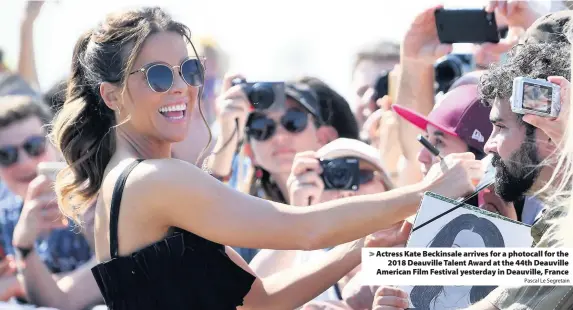  ?? Pascal Le Segretain ?? &gt; Actress Kate Beckinsale arrives for a photocall for the 2018 Deauville Talent Award at the 44th Deauville American Film Festival yesterday in Deauville, France