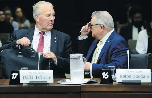  ??  ?? Minister of Border Security Bill Blair and Public Safety Minister Ralph Goodale appear as witnesses at a House of Commons standing committee on immigratio­n in Ottawa this week. — THE CANADIAN PRESS