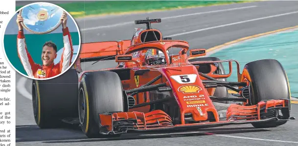  ?? Picture: JAKE NOWAKOWSKI ?? LUCKY: Sebastian Vettel powers to victory in a drama-filled Australian F1 Grand Prix at Albert Park.