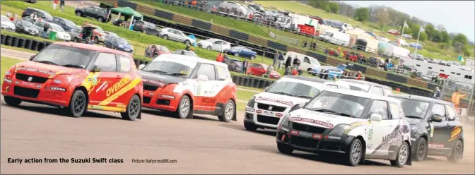  ?? Picture: Rallycross­brx.com ?? Early action from the Suzuki Swift class