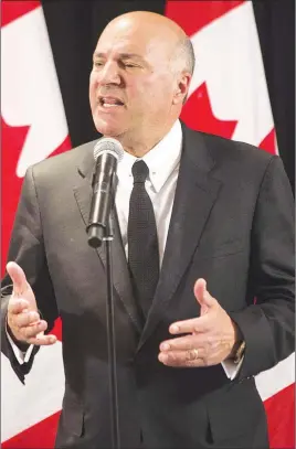  ?? CP PHOTO ?? Celebrity investor and reality-TV star Kevin O’Leary is quitting the federal Conservati­ve leadership race and throwing his support behind Quebec rival Maxime Bernier.