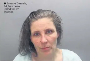  ??  ?? Joanne Daniels, 44, has been jailed for 27 months