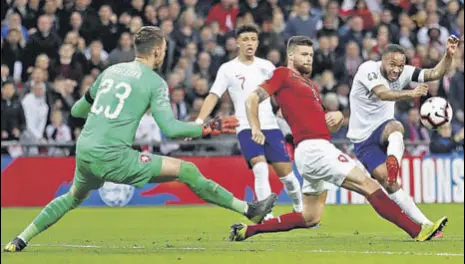  ?? REUTERS ?? England's Raheem Sterling (right) scores their third goal against Czech Republic at the Wembley Stadium in London on Friday.