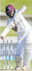  ??  ?? West Indies Kraigg Brathwaite plays a shot during the second day of the first Test cricket match between New Zealand and West Indies at Seddon Park in Hamilton on Friday.