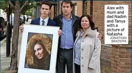  ?? JONATHAN BRADY/PA ?? Alex with mum and dad Nadim and Tanya with a picture of Natasha