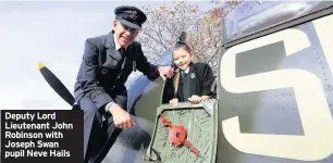  ??  ?? Deputy Lord Lieutenant John Robinson with Joseph Swan pupil Neve Hails