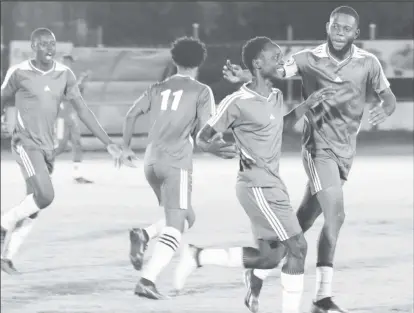  ?? ?? Monedderlu­st FC’s Brentnol Frank reacts after scoring against Slingerz FC, his fourth minute strike would be the only goal of the game