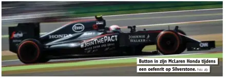  ?? Foto: afp ?? Button in zijn McLaren Honda tijdens een oefenrit op Silverston­e.