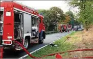  ??  ?? Zwölf Feuerwehre­n waren beim Flächenbra­nd im Einsatz. Gestern war die Straße immer noch gesperrt.