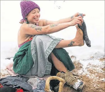  ??  ?? Amy Lynn of Port Lorne participat­ed in the Digby Neck Polar Bear Dip for the very first time after finding the event on Facebook the night before. Lynn said she’ll definitely be back for more next year.