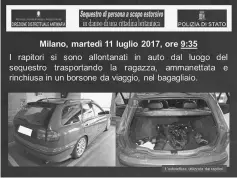  ??  ?? This handout document released by the Italian police shows the car used to kidnap the model. — AFP photo