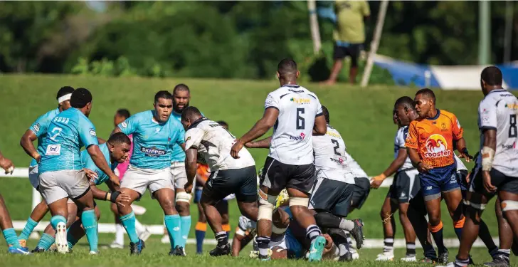  ?? Photo: Leon Lord ?? Nadroga prop Aisake Atani leads the charge against Suva in their Skipper Cup clash at Lawaqa Park, Sigatoka, on April 13, 2024.