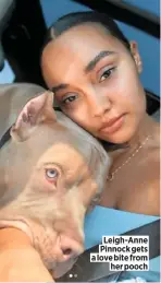  ??  ?? Leigh-anne Pinnock gets a love bite from her pooch