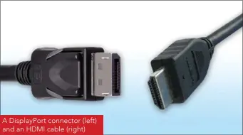  ??  ?? A DisplayPor­t connector (left) and an HDMI cable (right)