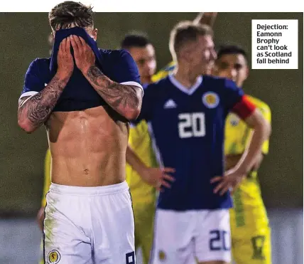  ??  ?? Dejection: Eamonn Brophy can’t look as Scotland fall behind