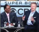  ?? GETTY IMAGES FILE PHOTO ?? Phil Simms, right, pictured with sportscast­er James Brown in January 2016 is one of the losers in the decision by Tony Romo to retire as a player and take Simms’ spot on the main CBS broadcast team.
