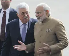  ??  ?? Palestinia­n President Mahmoud Abbas, left, with Indian Prime Minister Narendra Modi in Ramallah in February