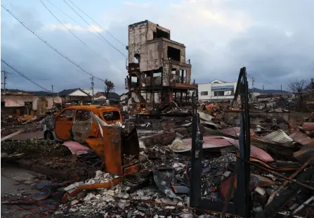  ?? — AFP photo ?? Photo shows a popular tourist area which was destroyed by fire in the quake-hit city of Wajima, Ishikawa.