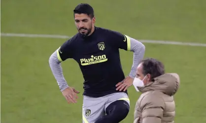  ?? Photograph: Vadim Ghirdă/AP ?? Atlético Madrid’s Luis Suárez during training at the National Arena in Bucharest, venue for Tuesday’s first leg against Chelsea.