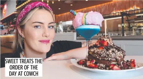  ?? ?? Cowch Broadbeach venue manager Natarsha Goodwin with some of the treats on the new menu. Picture: Richard Gosling