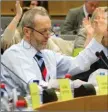  ??  ?? MEP Sean Kelly voting in parliament