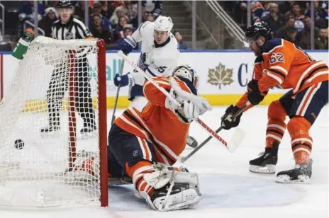  ?? JASON FRANSON/THE CANADIAN PRESS ?? Matt Martin scored one of three-first period goals for the Leafs Thursday night, and tussled with Edmonton’s Zack Kassian before the frame was over.