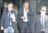  ?? GREGORIO BORGIA — THE ASSOCIATED PRESS ?? Former Minister Of Interior Matteo Salvini, center, leaves the court in Palermo, Italy, on Saturday.