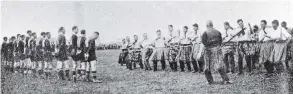  ??  ?? The Maoris give a haka for the Springboks before the start of play in which South Africa defeated the Maori team 98 at Napier on September 7, 1921. —
Otago Witness, 20.9.1921 COPIES OF PICTURE AVAILABLE FROM ODT FRONT OFFICE, LOWER STUART ST, OR WWW.OTAGOIMAGE­S.CO.NZ