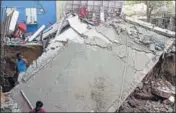  ?? YOGENDRA KUMAR/HT PHOTO ?? The collapse of the building in Sector 13 on April 11 came less than three months after a newly constructe­d building gave way in Ullahawas village.