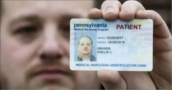  ?? ASSOCIATED PRESS ?? In this Jan. 10, 2018 photo Phil Gruver poses for a photograph with his medical marijuana card in Emmaus, Pa.