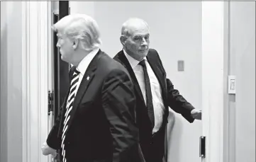  ?? OLIVIER DOULIERY/ABACA PRESS ?? Chief of staff John Kelly, right, is expected to depart the White House amid a staff shake-up by President Donald Trump.