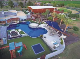  ?? SANDRA BALDWIN AND PATTI SWISHER/LAUNCH REAL ESTATE ?? This is an aerial view of the backyard of Dodgers player Andre Ethier’s Gilbert mansion, which is on the market for $5 million.