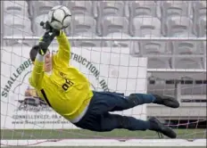  ?? Barry Reeger/For the Post-Gazette ?? Shady Side Academy's Bruce David makes a save in the penalty kick phase of Shady Side’s 2-1 win in the Class 2A final.