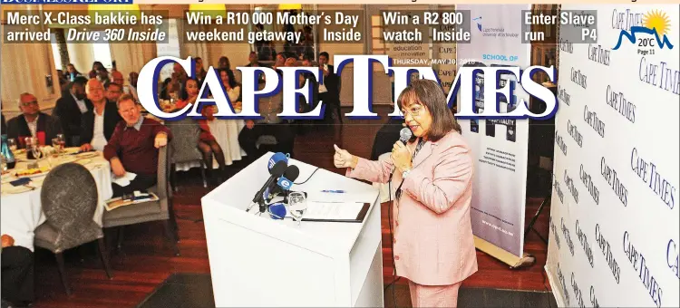  ?? Picture: Tracey Adams/African News Agency/ANA ?? Axed mayor Patricia de Lille delivered the keynote address on spatial transforma­tion at the Cape Times Breakfast at the Cape Town Hotel School in Granger Bay yesterday.