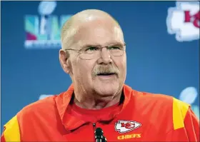  ?? ROSS D. FRANKLIN — THE ASSOCIATED PRESS ?? Kansas City Chiefs head coach Andy Reid smiles prior to answering a question during media availabili­ty in Scottsdale, Ariz., on Thursday.