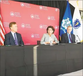  ?? Mark Pazniokas / CTMirror.org ?? Govs. Ned Lamont, Gina Raimondo and Charlie Baker.