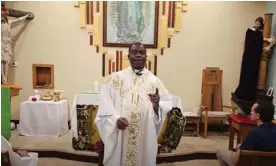 ?? Photograph: YouTube page of St Anthony of Padua church of Luling, Louisiana ?? Anthony Odiong delivering a homily in which he refers to members of the LGBTQ+ community as ‘monkeys and animals and chimpanzee­s’, in November 2023.