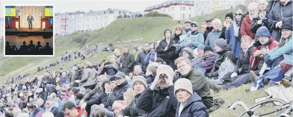  ??  ?? The kind of crowds that Filey will attract for its first appearance in the Tour de Yorkshire. Inset, Sir Gary Verity makes the announceme­nt